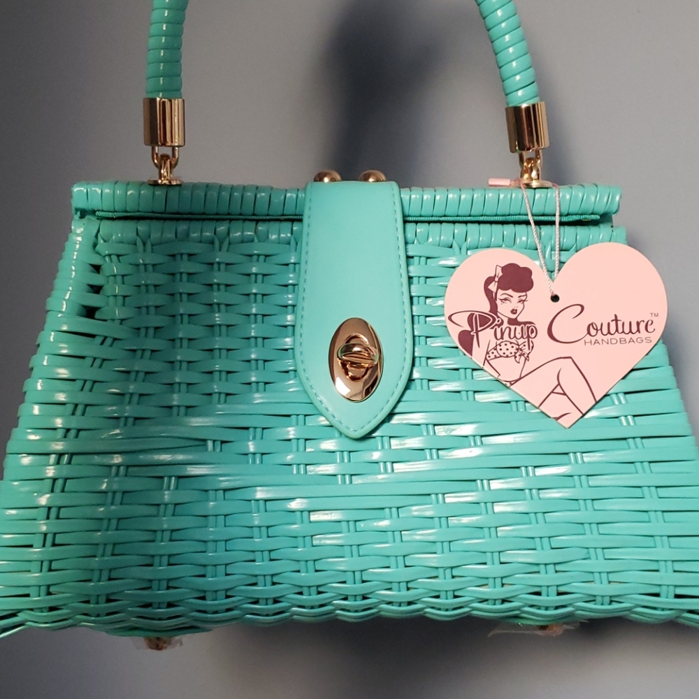 Pinup Couture Turquoise Wicker purse